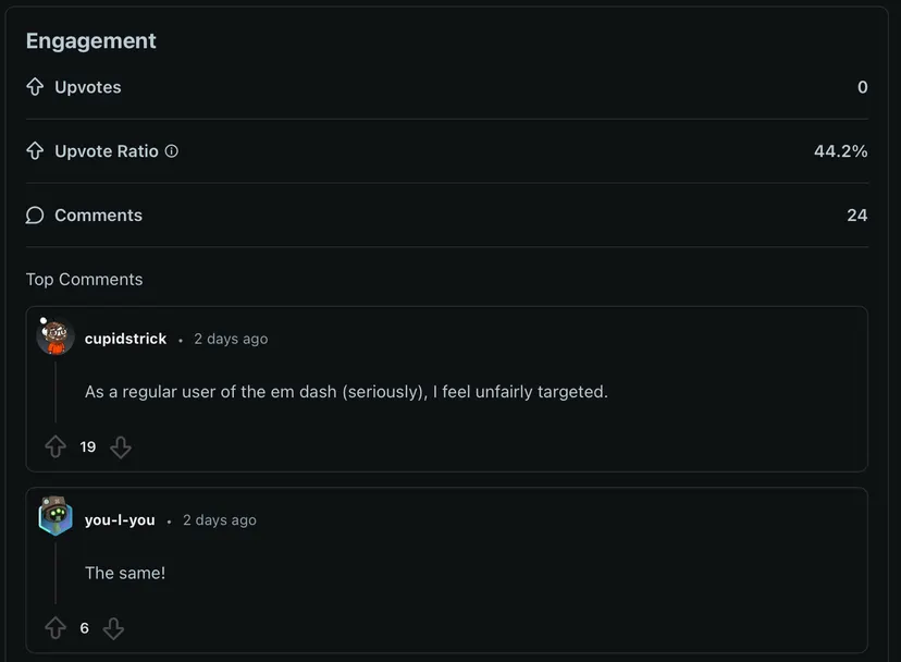 screenshot of the 44.5% upvote stats